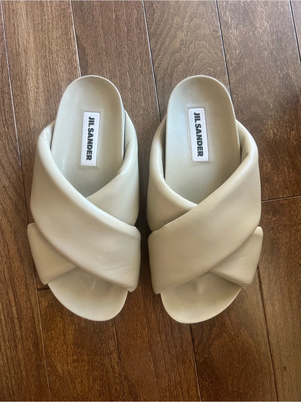 Jil Sander Cream Padded Cross-Band Slide Mules